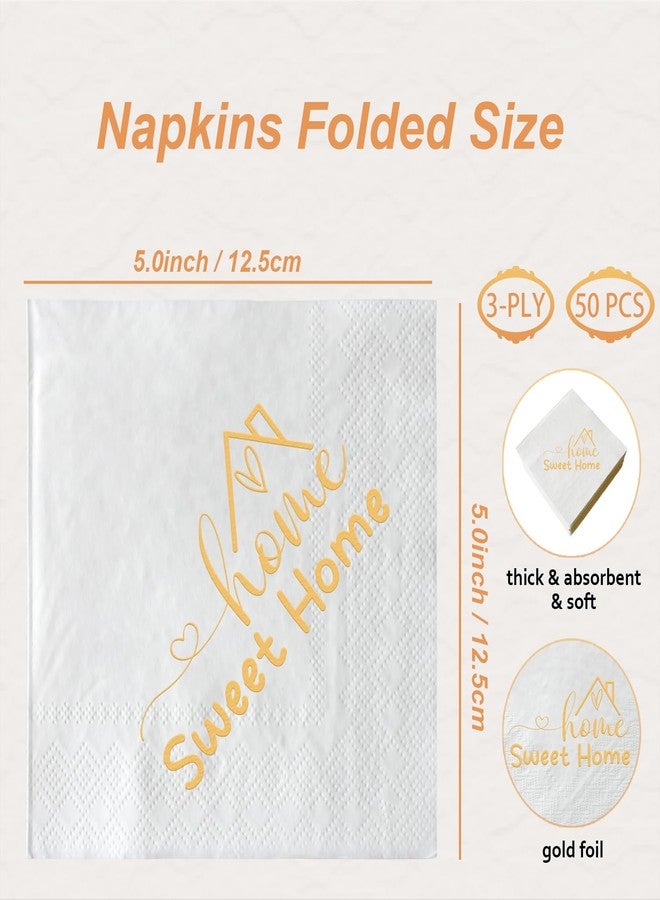 ZLPDS Home Sweet Home Paper Napkins Gold Foil and White Housewarming Cocktail Napkins 50 Pack New House/Welcome Back/Family Home Theme Party Decorations Supplies Bar Beverage Towel Napkins 3 Ply - Image 2